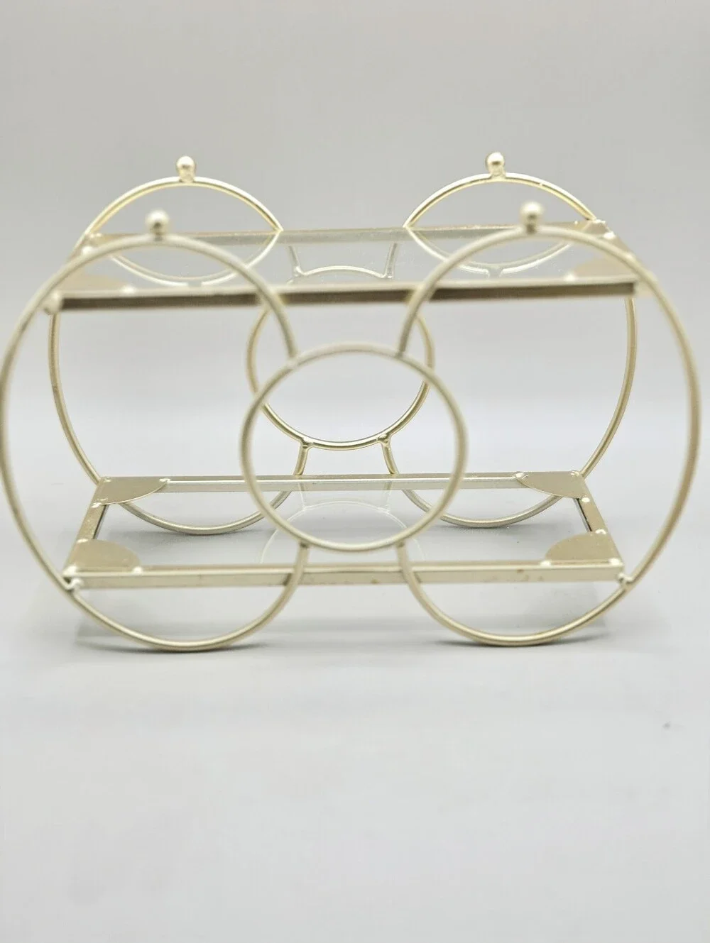 Gold Metal Organizer with Two Glass Shelves